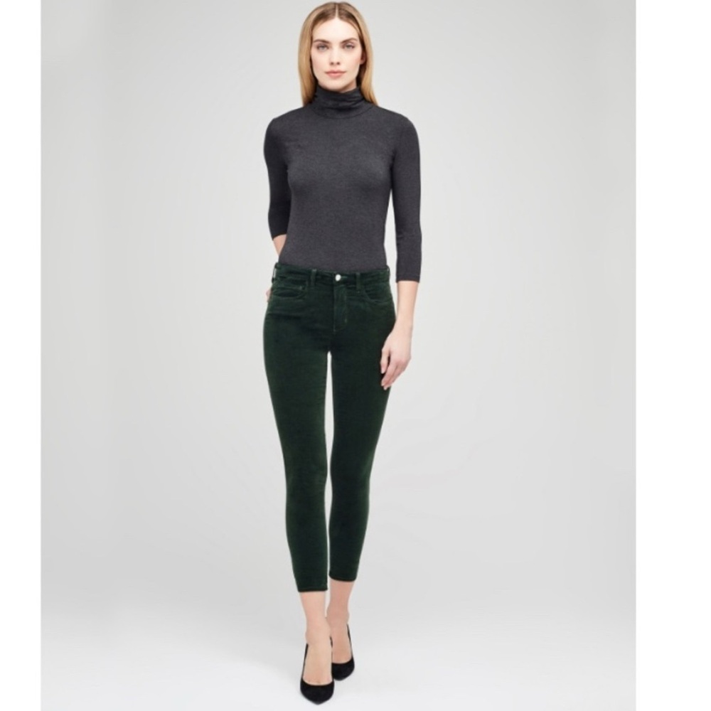 L'AGENCE Margot Green Velvet Skinny Cropped Pants - Picture 4 of 11